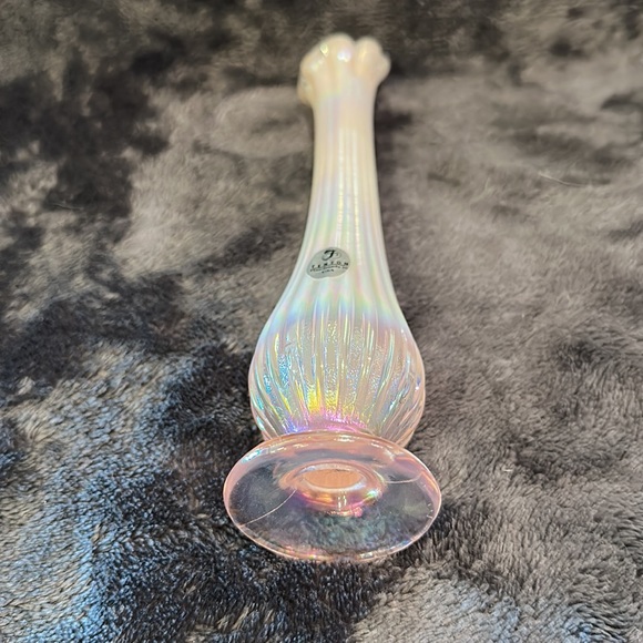 Fenton pink iridescent / opalescent bud vase with sticker, approx 8 1/2” - Picture 5 of 9